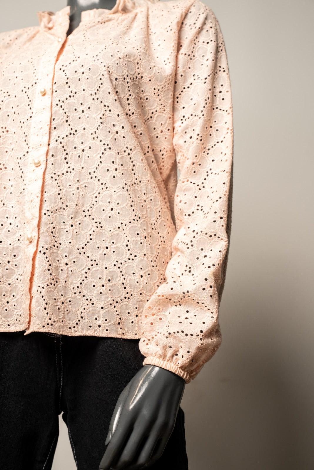 pastel peach embroidered western top