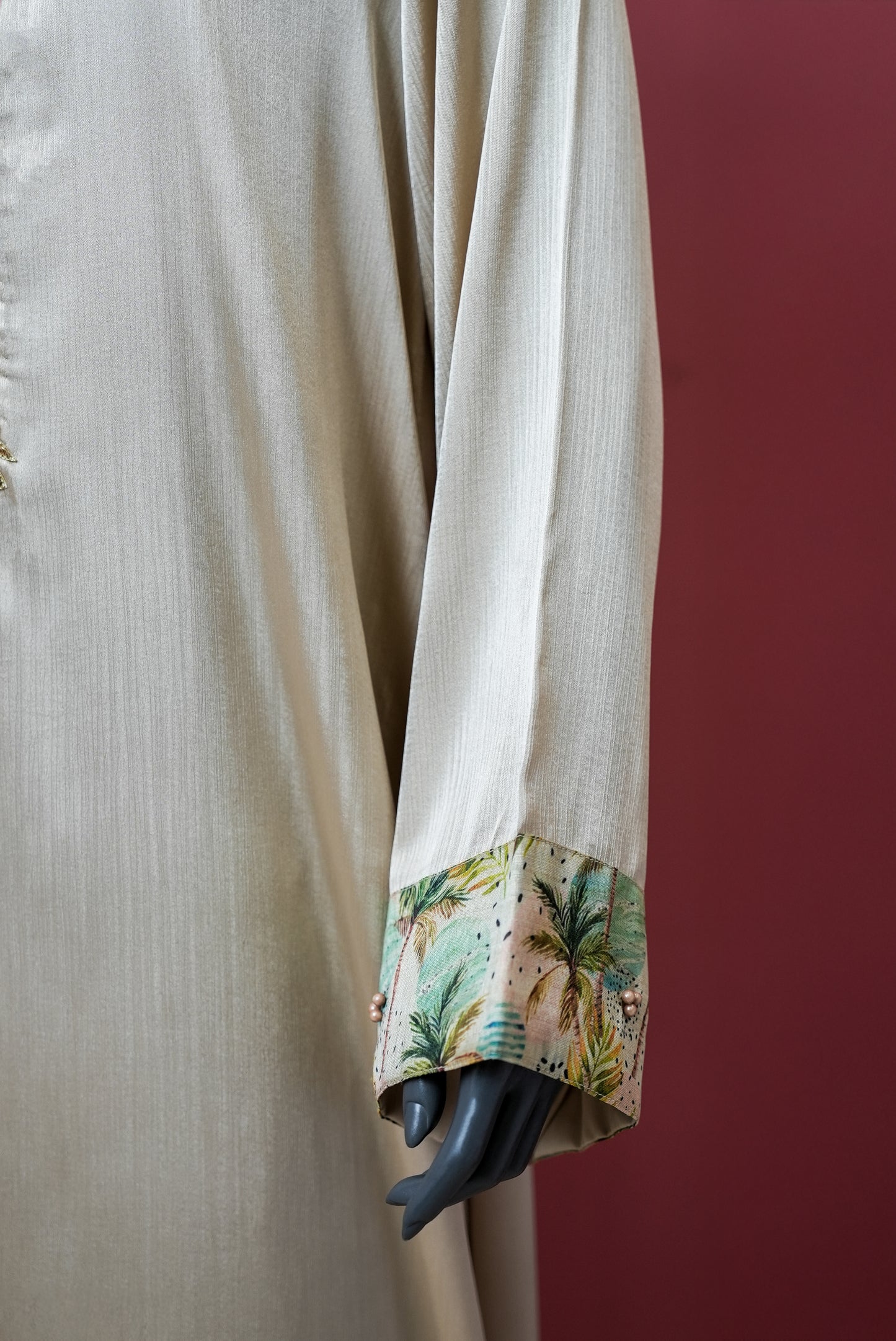 Elegant Cream Kurta with Embroidery and Printed Borders