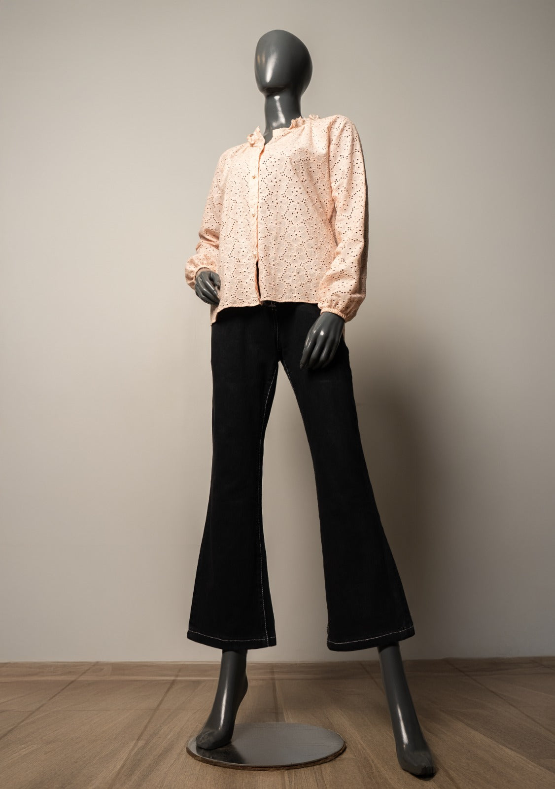 pastel peach embroidered western top