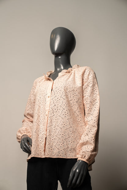 pastel peach embroidered western top