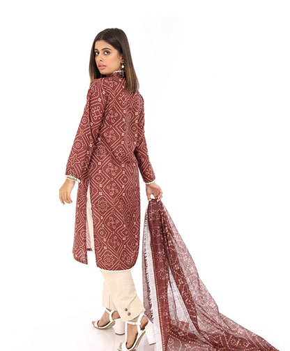 SWISS PRINTED LAWN WITH ZARI DUPATTA MAROON 2 PIECE