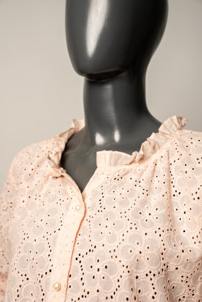 pastel peach embroidered western top