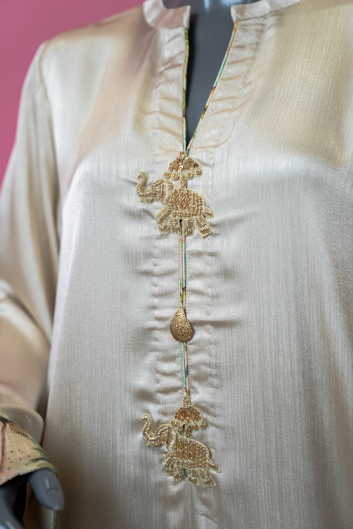 Elegant Cream Kurta with Embroidery and Printed Borders